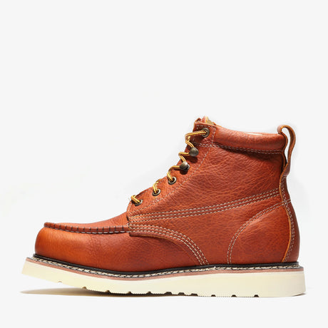 golden brown Bonanza 6-inch steel toe work boots with moc toe design and durable leather upper