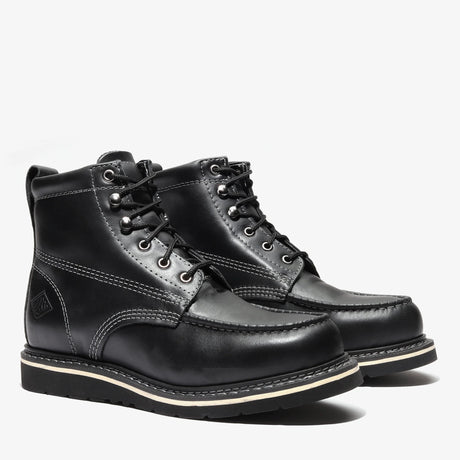 Jet Black Bonanza 6-inch moc toe work boots with durable leather and classic stitching
