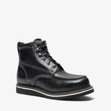 Jet Black Bonanza 6-inch moc toe work boots with durable leather and classic stitching

