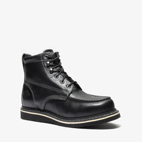Jet Black Bonanza 6-inch steel toe work boots with moc toe design and durable leather upper
