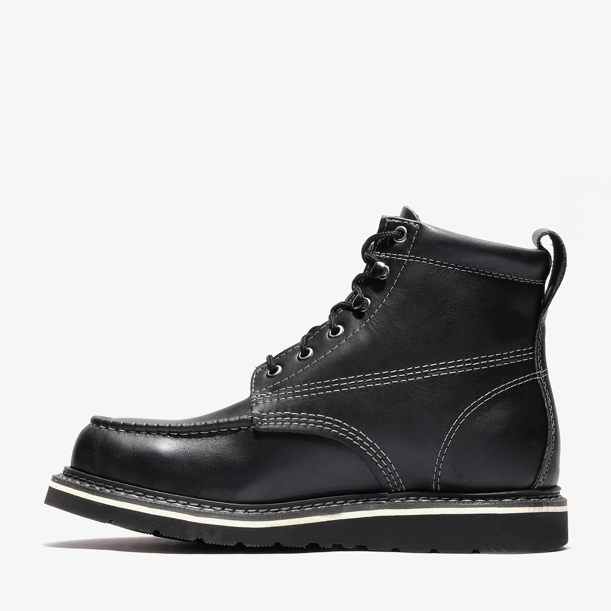 Jet Black Bonanza 6-inch steel toe work boots with moc toe design and durable leather upper