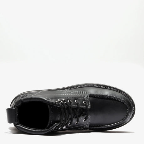 Jet Black Bonanza 6-inch moc toe work boots with durable leather and classic stitching
