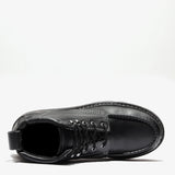Jet Black Bonanza 6-inch steel toe work boots with moc toe design and durable leather upper top view white background 