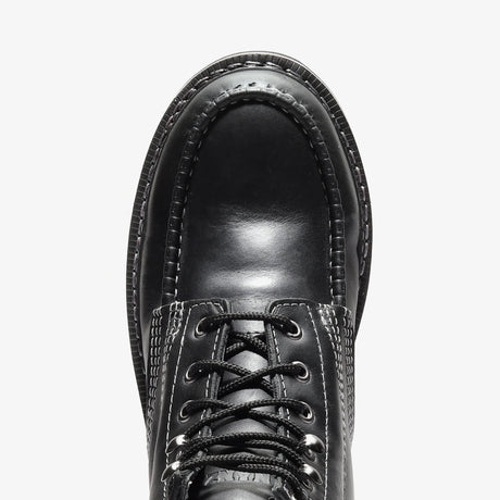 Jet Black Bonanza 6-inch moc toe work boots with durable leather and classic stitching

