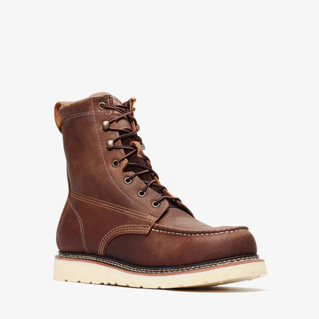 Brown Bonanza 8-inch moc toe work boots with rugged leather upper and reinforced stitching