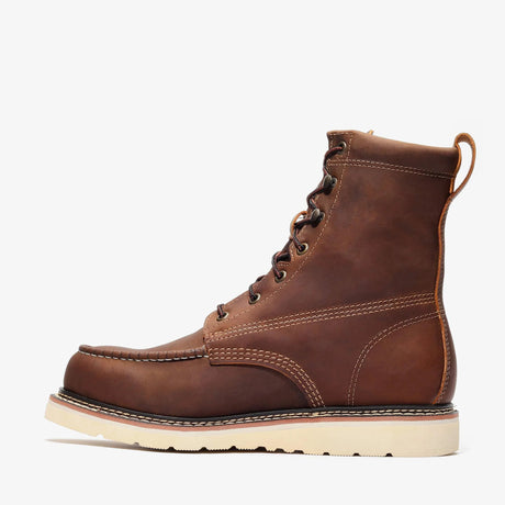 Brown Bonanza 8-inch moc toe work boots with rugged leather upper and reinforced stitching