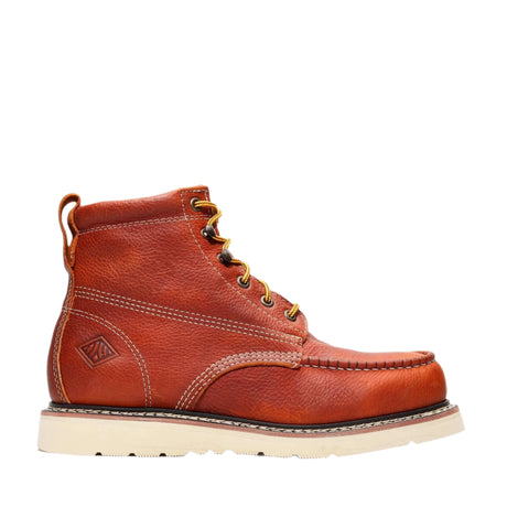 golden brown Bonanza 6-inch steel toe work boots with moc toe design and durable leather upper