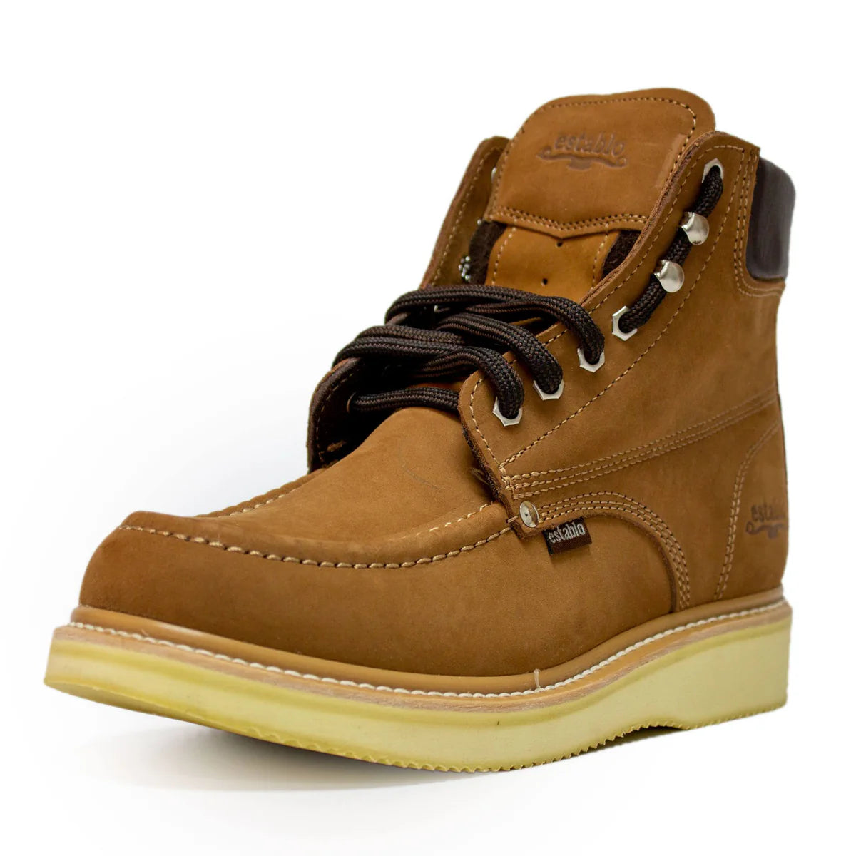 Establo Genuine Suede Leather Mil Rayas Moc Toe Work Shoes - Soft Toe
