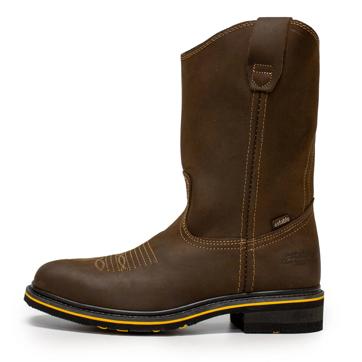 Establo Genuine Leather Pull-On Square Toe Work Boots - Steel Toe (Tan)