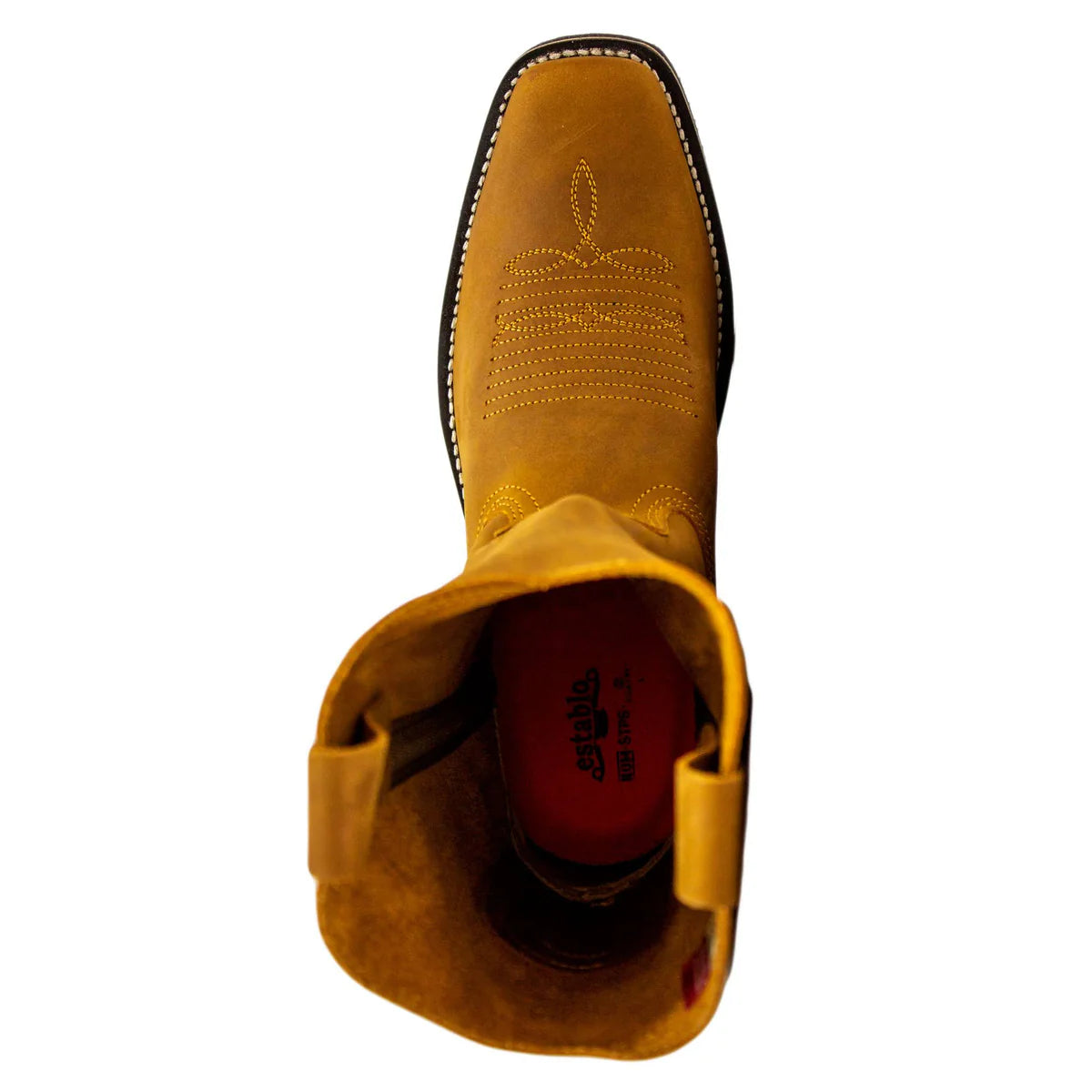 Establo Genuine Leather Pull-On Square Toe Work Boots - Soft Toe (Mango)