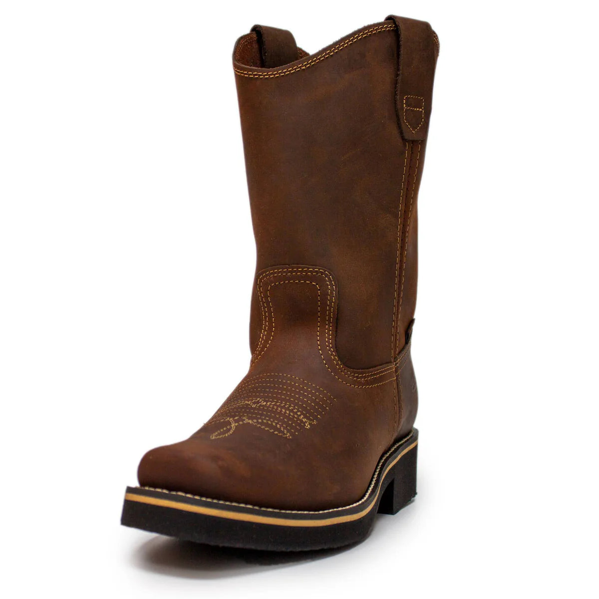 Establo Genuine Leather Pull-On Square Toe Work Boots - Soft Toe (Brown)