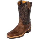 Establo Genuine Leather Square Toe Pull On Work Boots